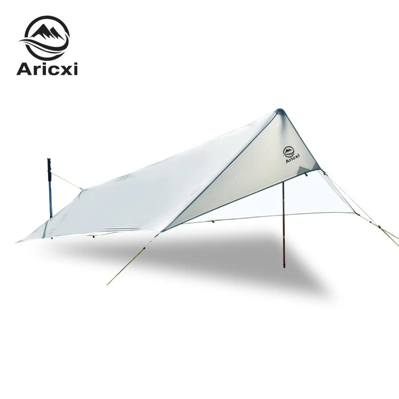Camping tarp with Aricxi logo on a white background