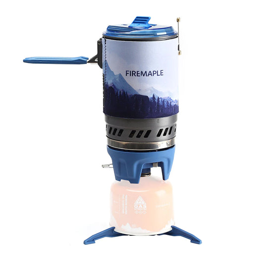 Firemaple camping stove with mountain design on a white background
