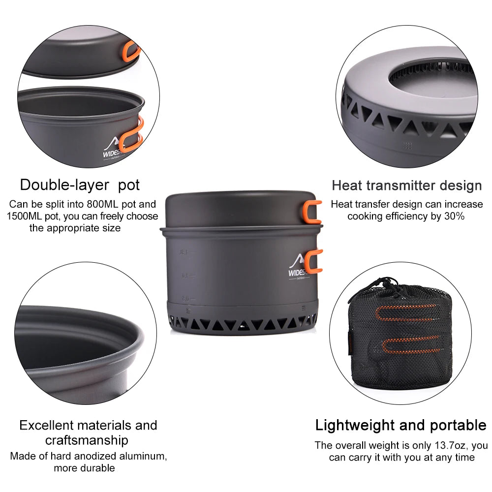 Camping pot with features highlighted on a white background