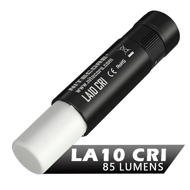 Black flashlight with white accent on a white background