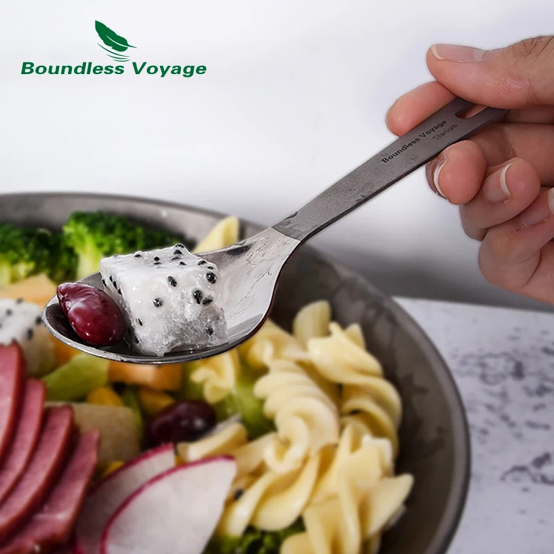 Spoon withfruit being held over a salad, with 'Boundless Voyage' branding.