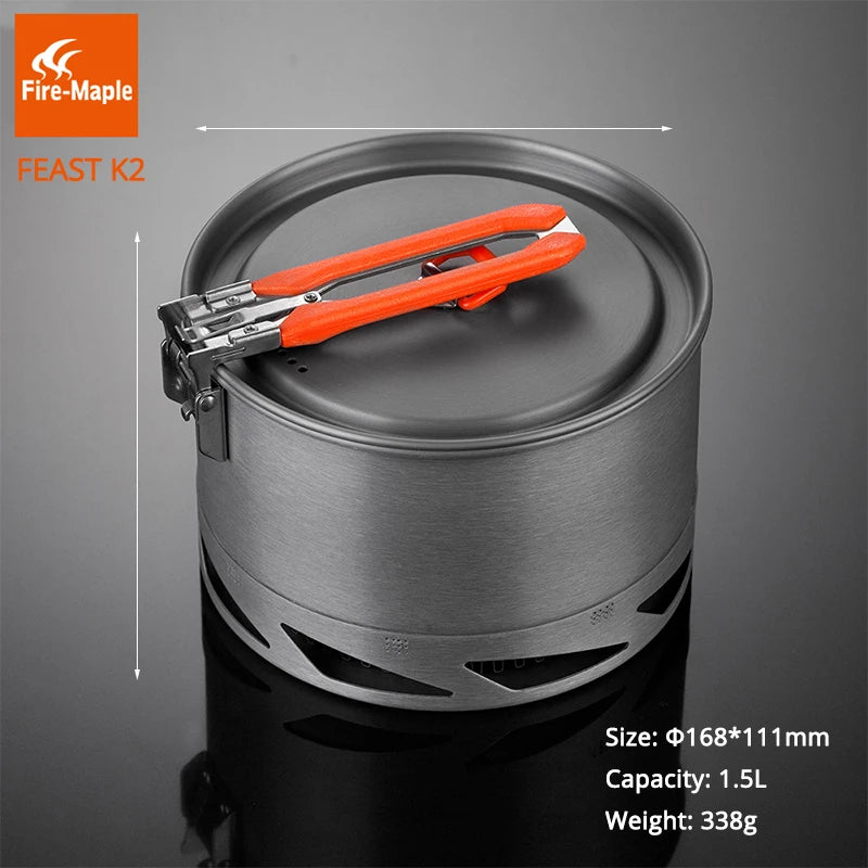 Cooking pot with lid and tongs on a gray background, featuring Fire-Maple brand.