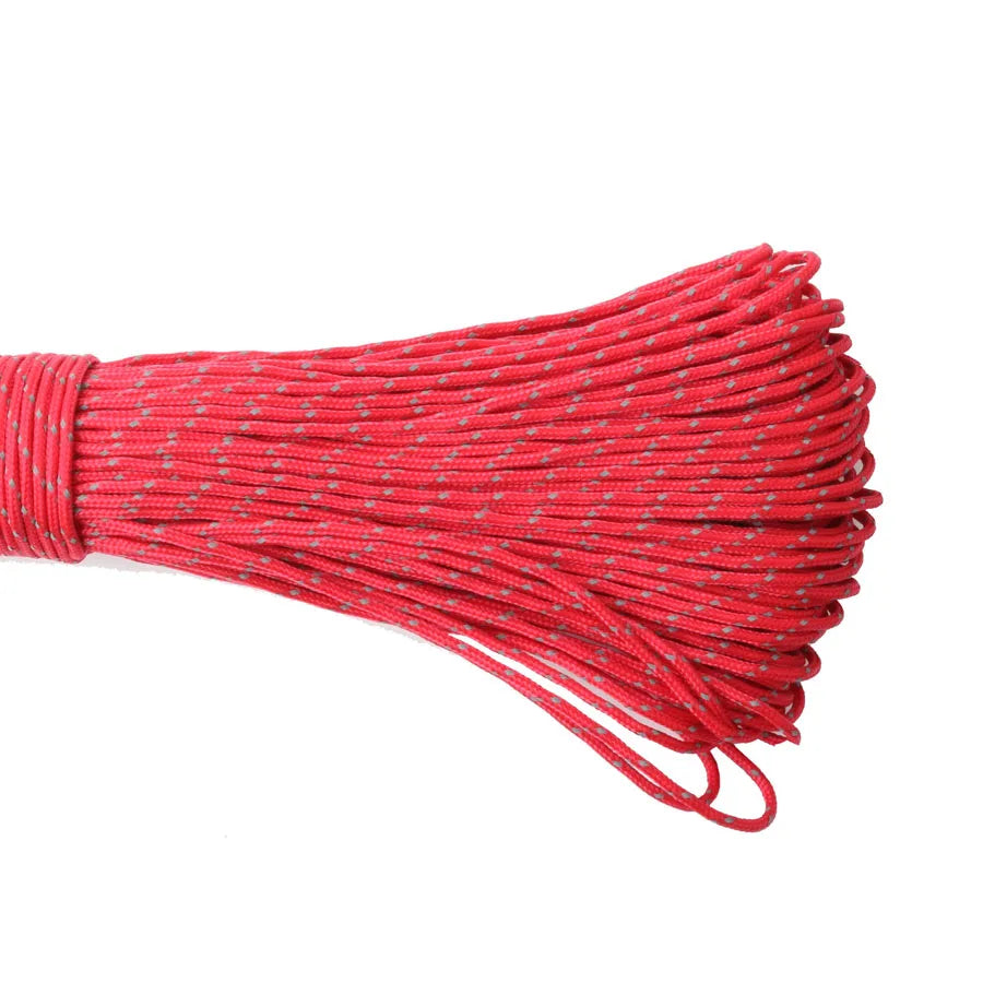 Red paracord on a white background