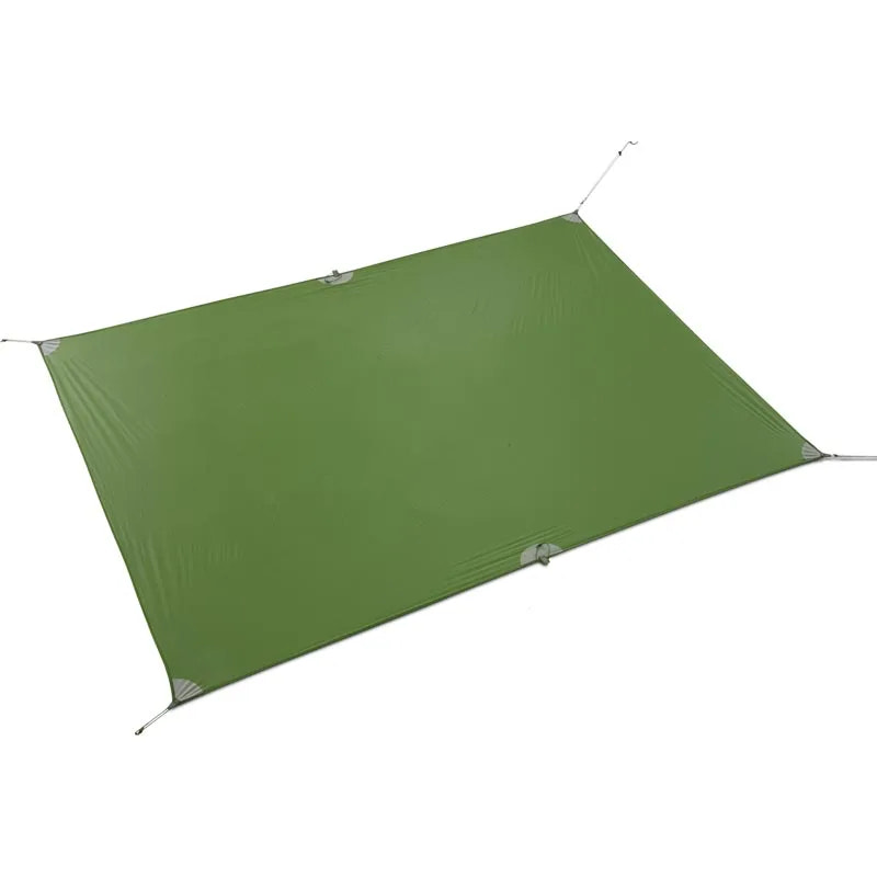 Green camping tarp on a white background