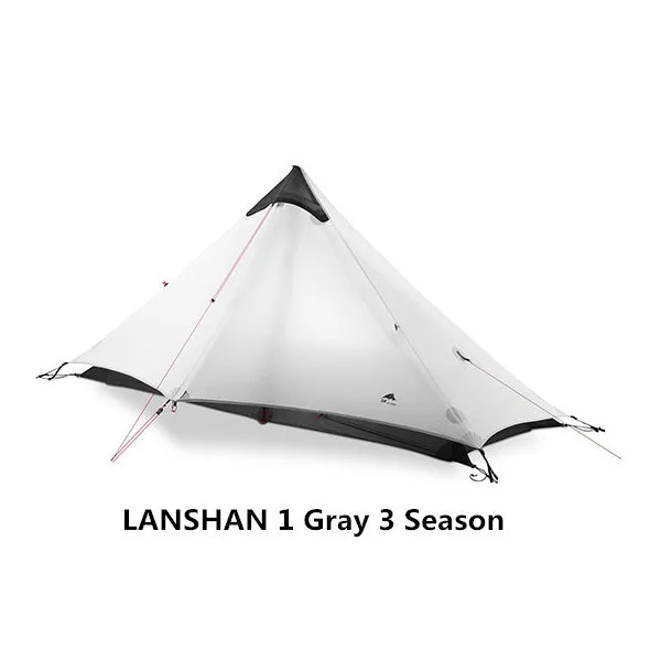 Gray three-season tent with 'Lanshan 1' branding on a white background