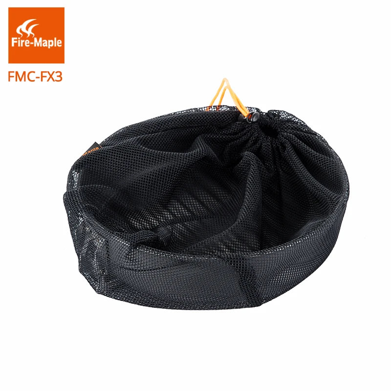 Black mesh drawstring bag with Fire-Maple logo on a white background
