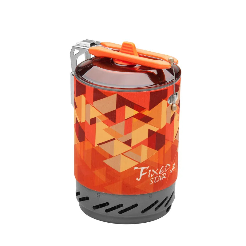 Geometric patterned camping stove with 'Fixed Star' branding on a white background