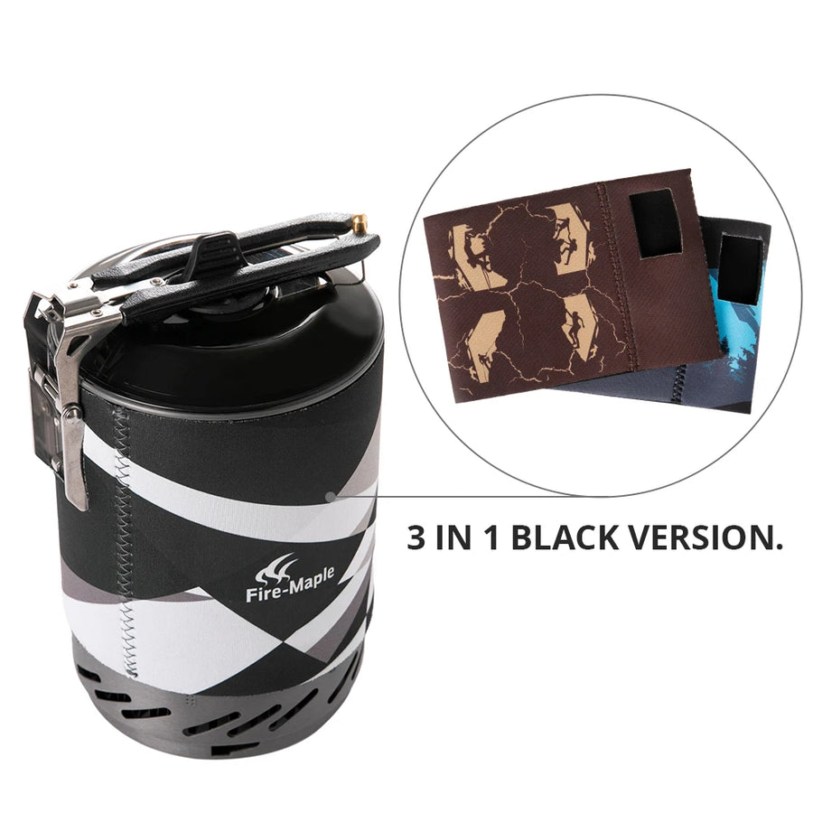 Black and white patterned camping stove with Fire-Maple branding