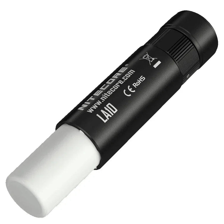 Black and white flashlight with 'Nitecore' branding on a white background