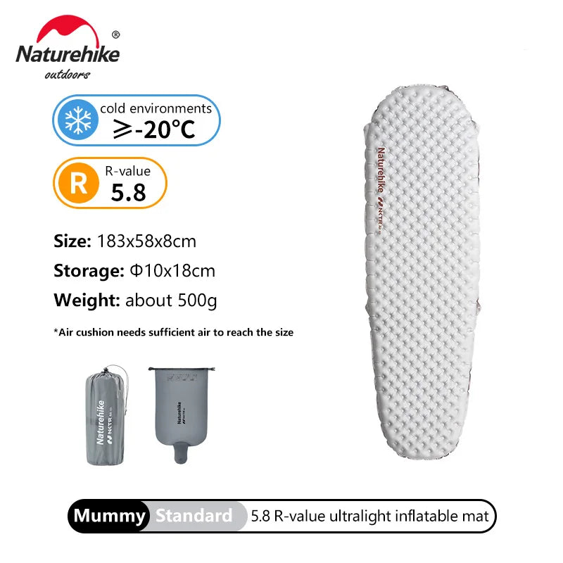 Naturehike ultralight inflatable mat with specifications on a white background