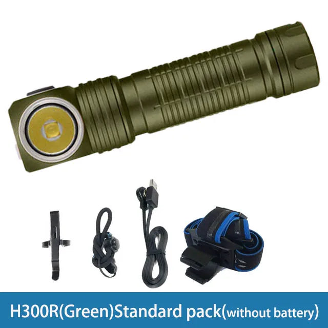 Green flashlight with accessories on a white background