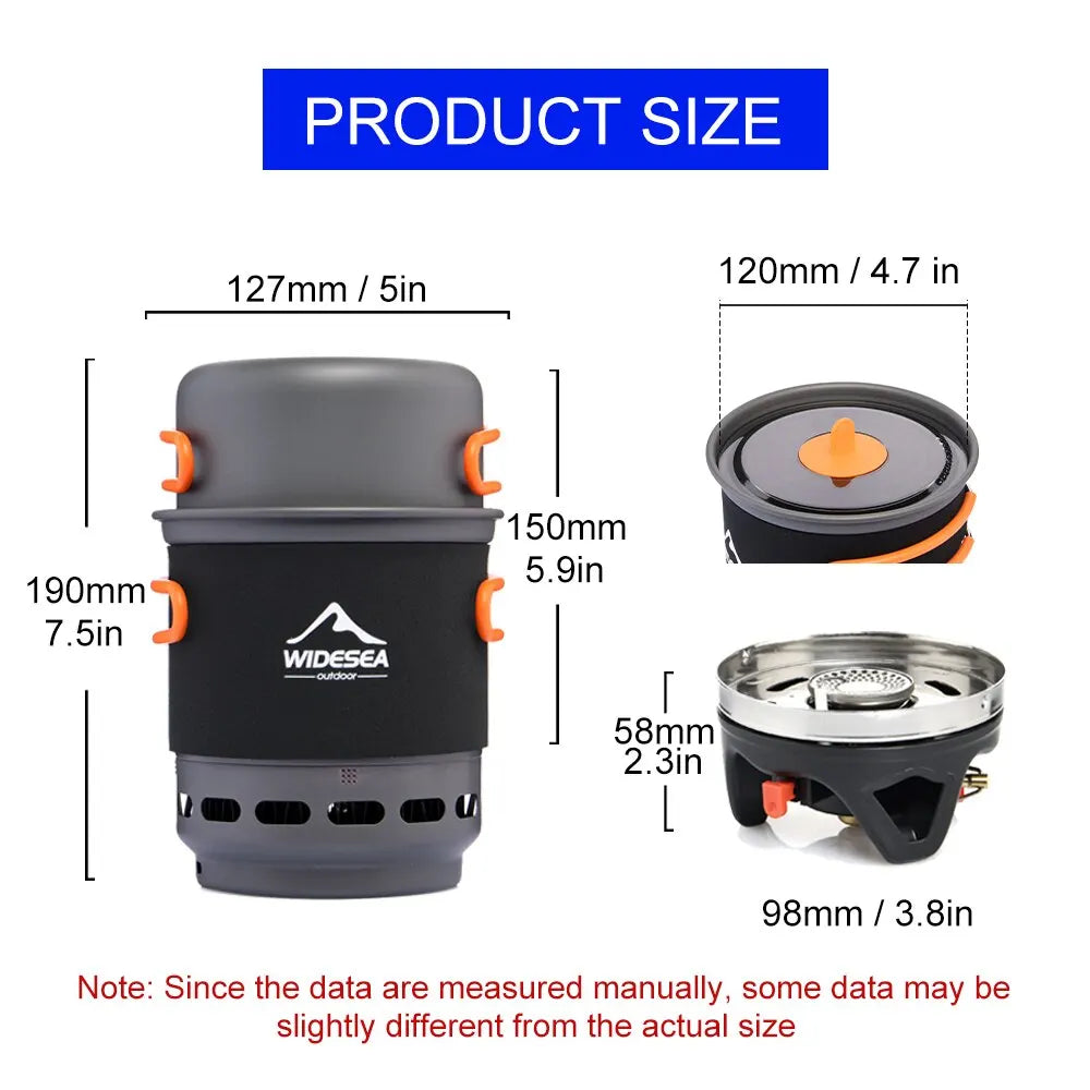 Measurement chart of a camping stove with dimensions labeled