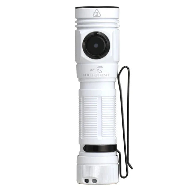 White flashlight with brand logo on a white background