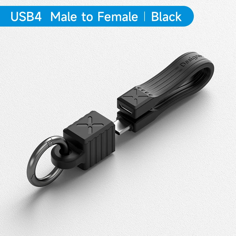 Black USB4 male to female adapter on a white background with 'Design' branding.