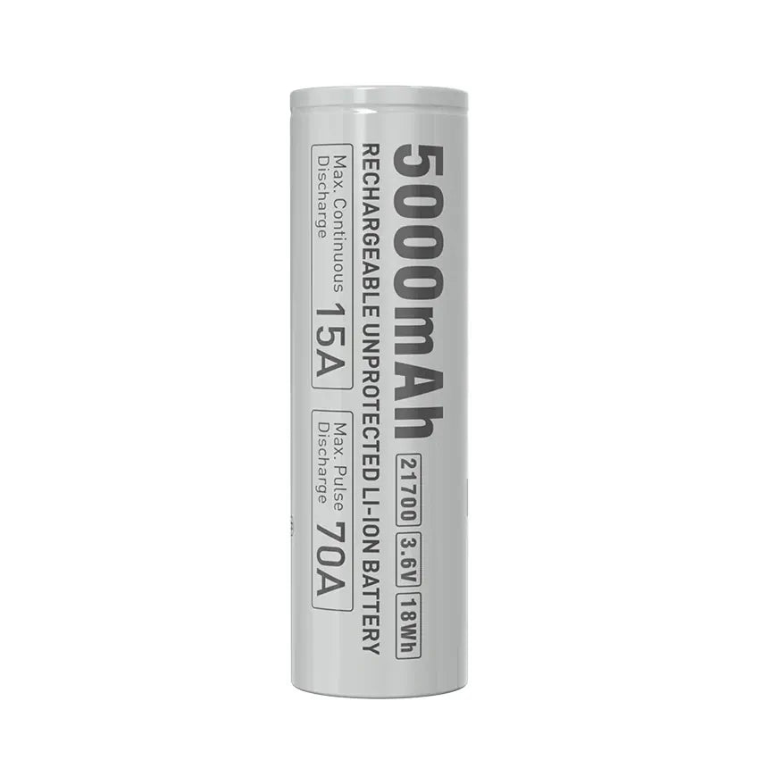 Silver cylindrical battery with text on a white background