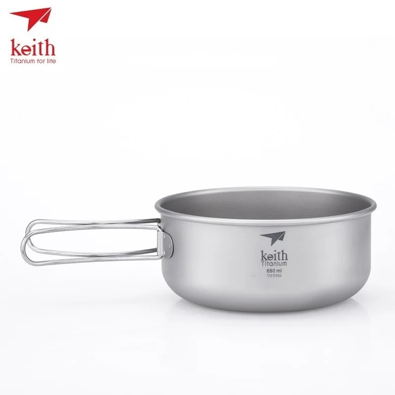 Camping pot with handle on a white background, featuring the Keith brand.