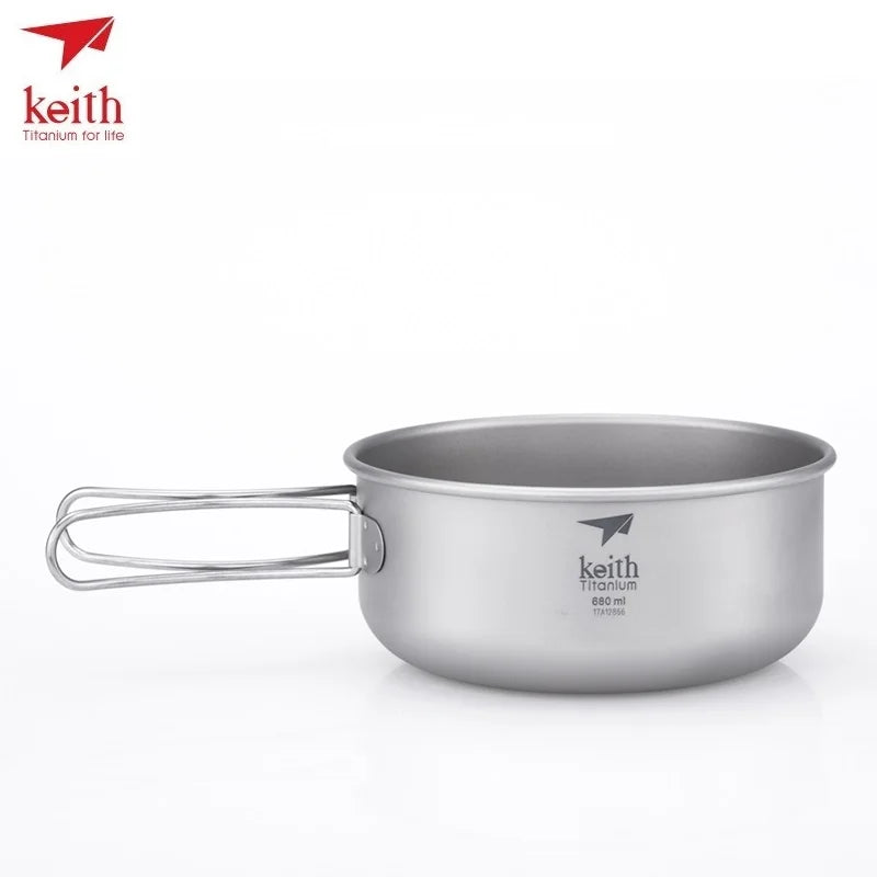 Camping pot with handle on a white background, featuring the Keith brand.