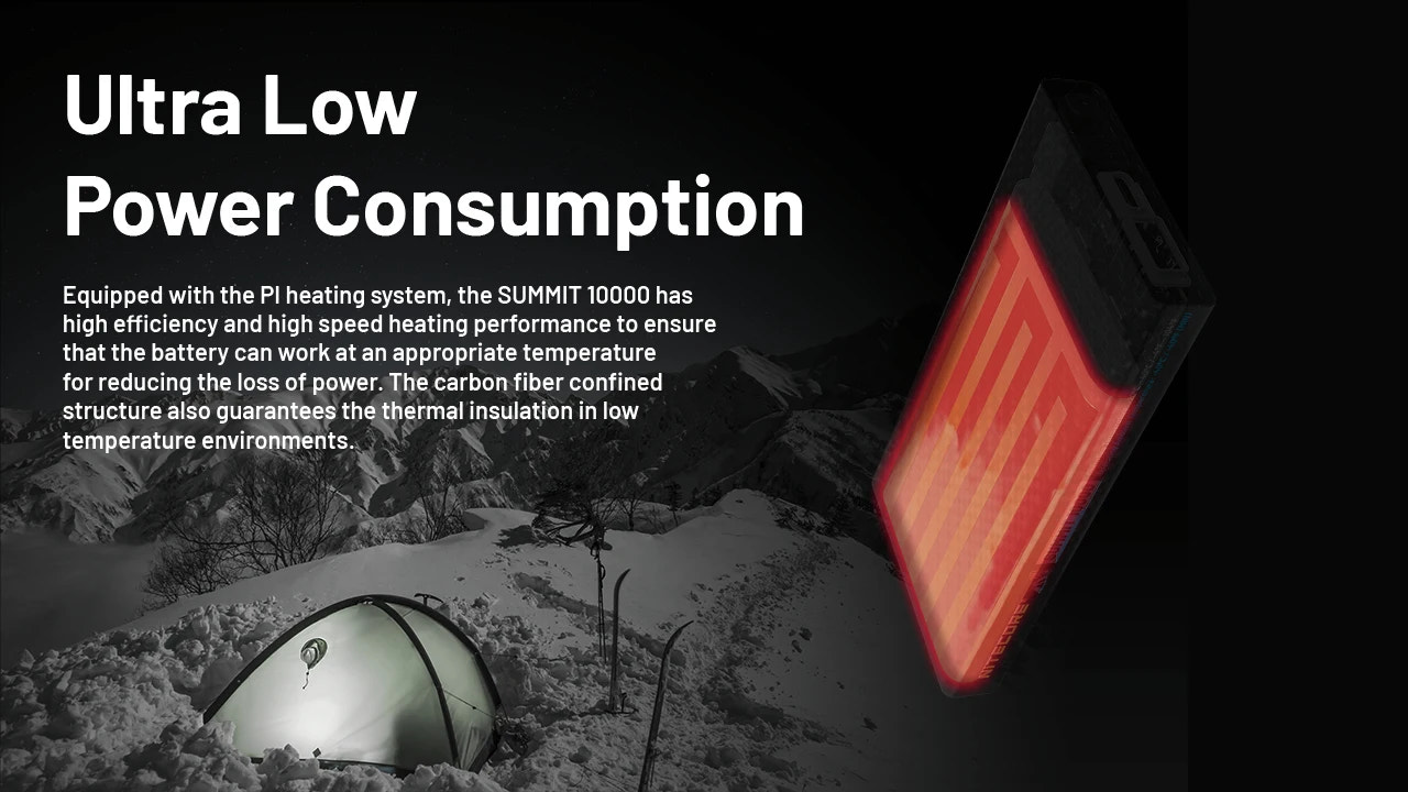 Heating system for low-temperature environments with text about ultra-low power consumption.