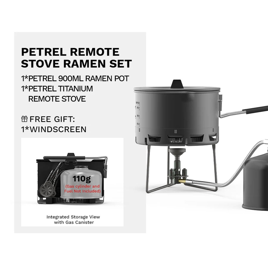 Petrel Remote Stove Ramen Set with ramen pot and stove on a white background