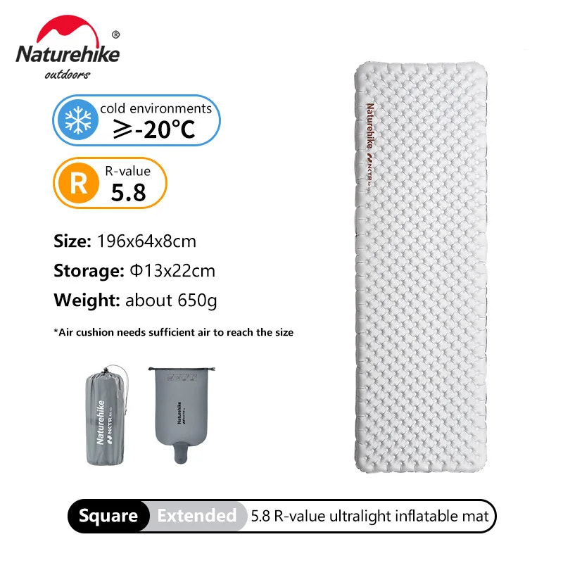 Naturehike ultralight inflatable mat with specifications on a white background