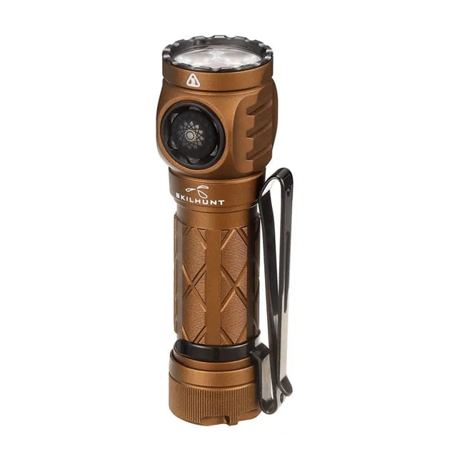 Bronze flashlight with brand logo on a white background