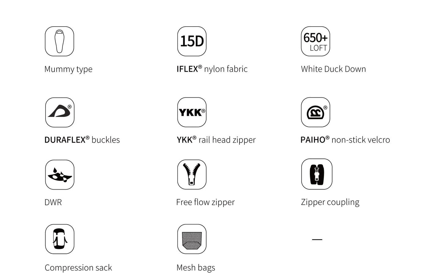 List of features with icons and text on a white background