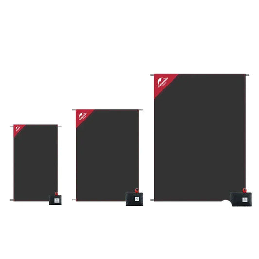 Three black sheets with red corners on a white background