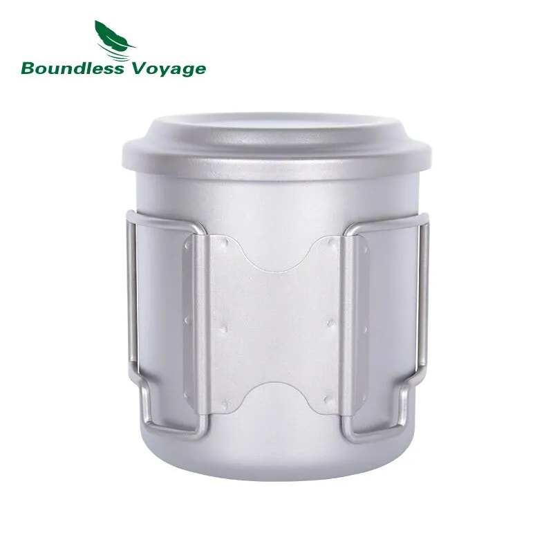 Titanium Cup with Tea Strainer with lid on a white background, featuring 'Boundless Voyage' brand.