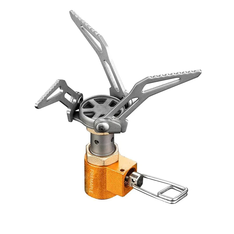 Portable stove with orange base and silver top on a white background