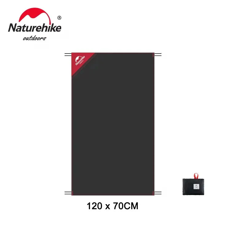 Black towel with red corner and Naturehike logo on a white background