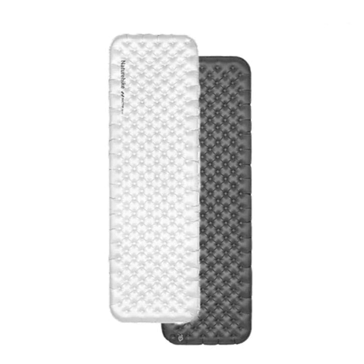 Two rectangular mats, one white and one gray, with a textured pattern on a white background.