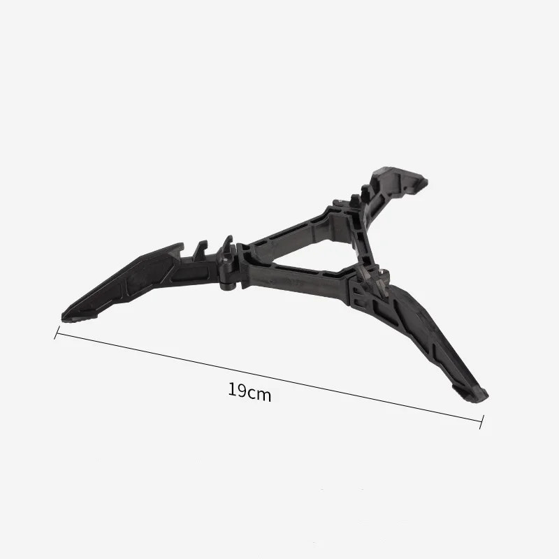 Black stand with measurement label on a white background