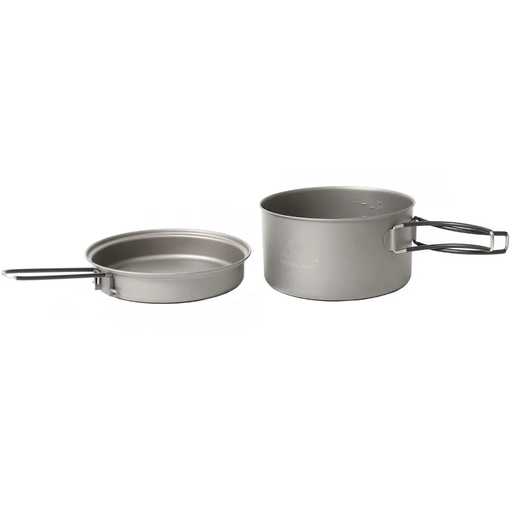 Two camping cookware pots on a white background