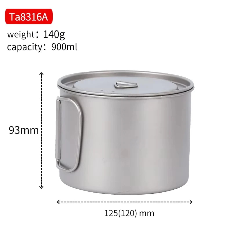 titanium pot with dimensions and weight capacity on a white background