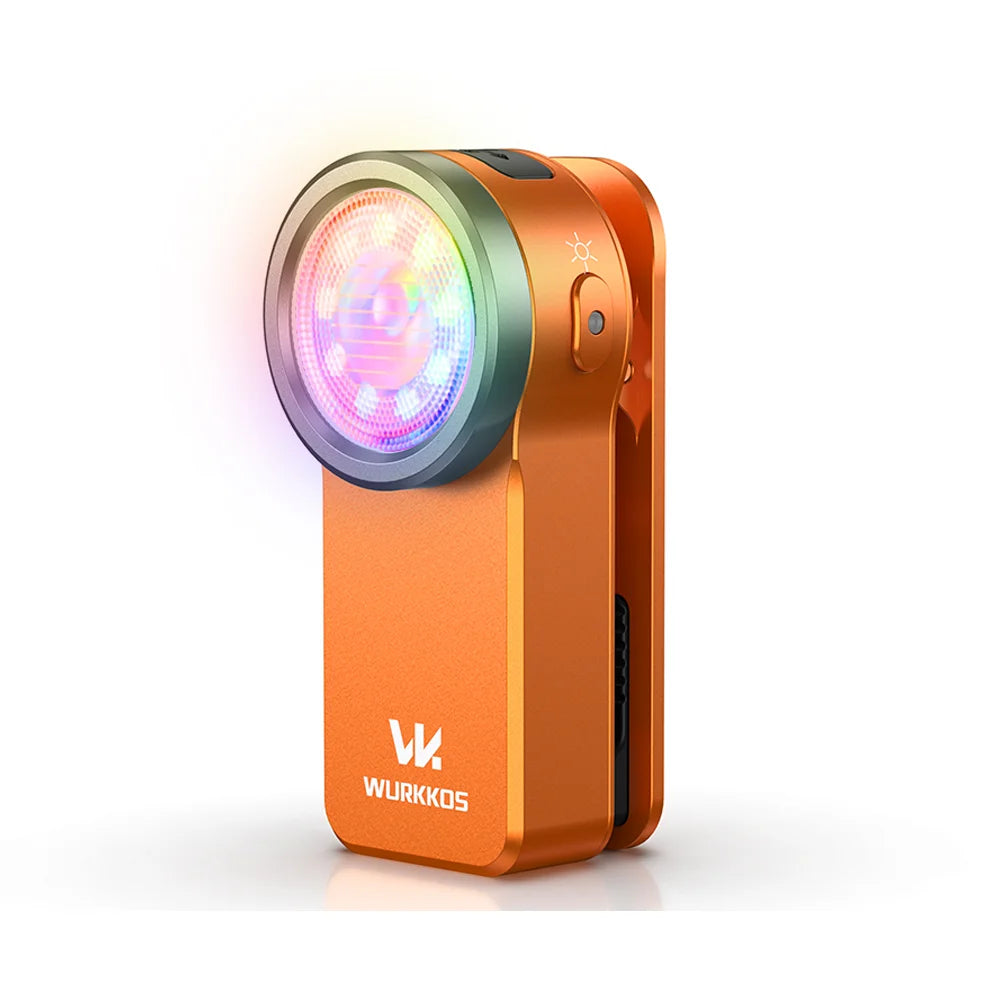 Orange device with colorful lens and 'Wurkkos' branding on a white background