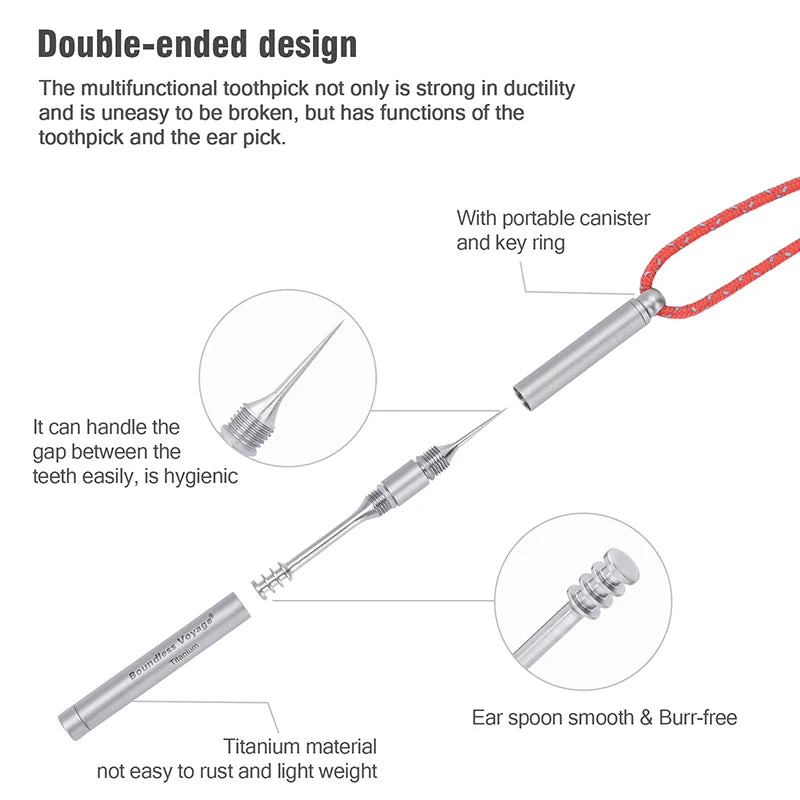 Multifunctional toothpick with key ring and canister on a white background