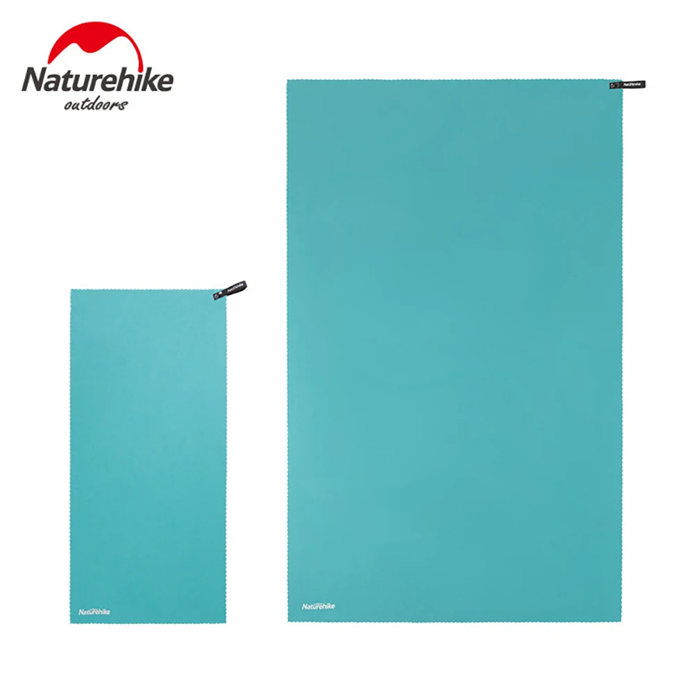Two teal towels with a Naturehike logo on a white background