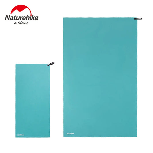 Two teal towels with a Naturehike logo on a white background