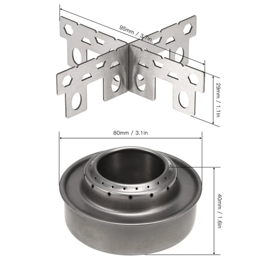 Metal stove burner with dimensions labeled on a white background