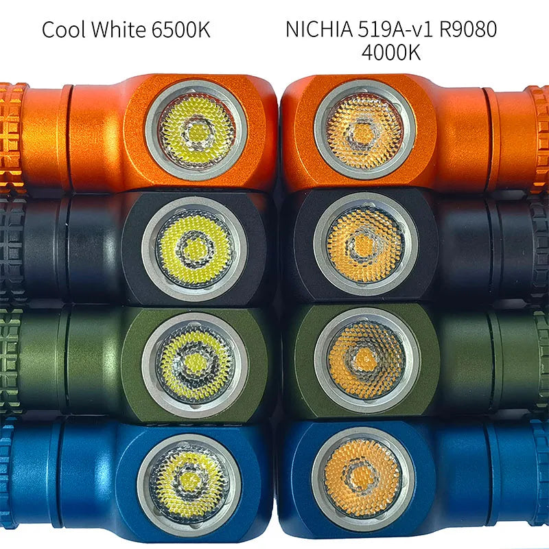 Comparison of two LED lights with different color temperatures on a white background.