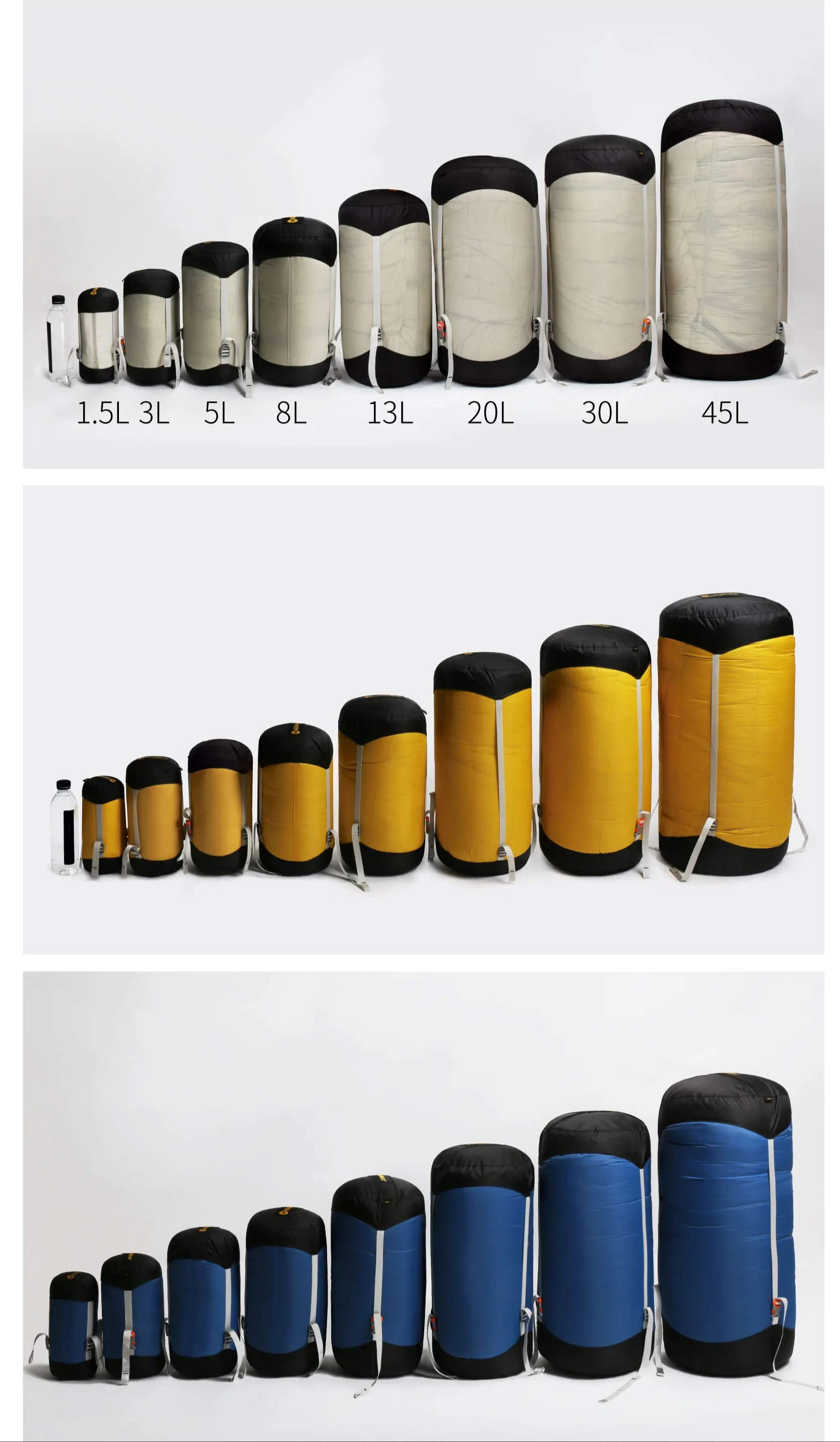 AEGISMAX Lightweight Compression Stuff Sack in various sizes with labels on a white background.