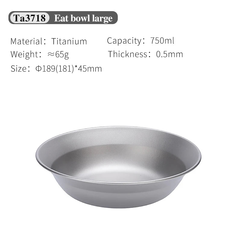 Titanium eat bowl large with specifications on a white background