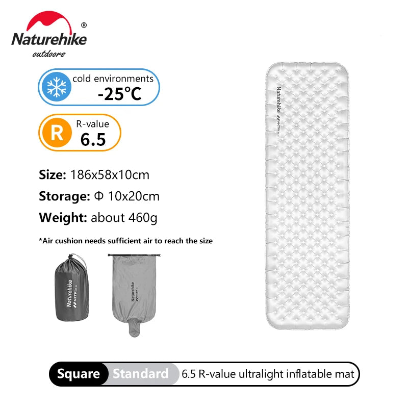 Naturehike ultralight inflatable mat with specifications on a white background