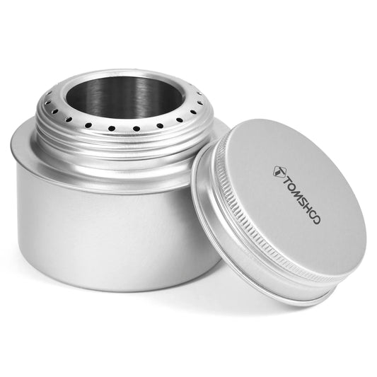 Silver metal container with lid on a white background
