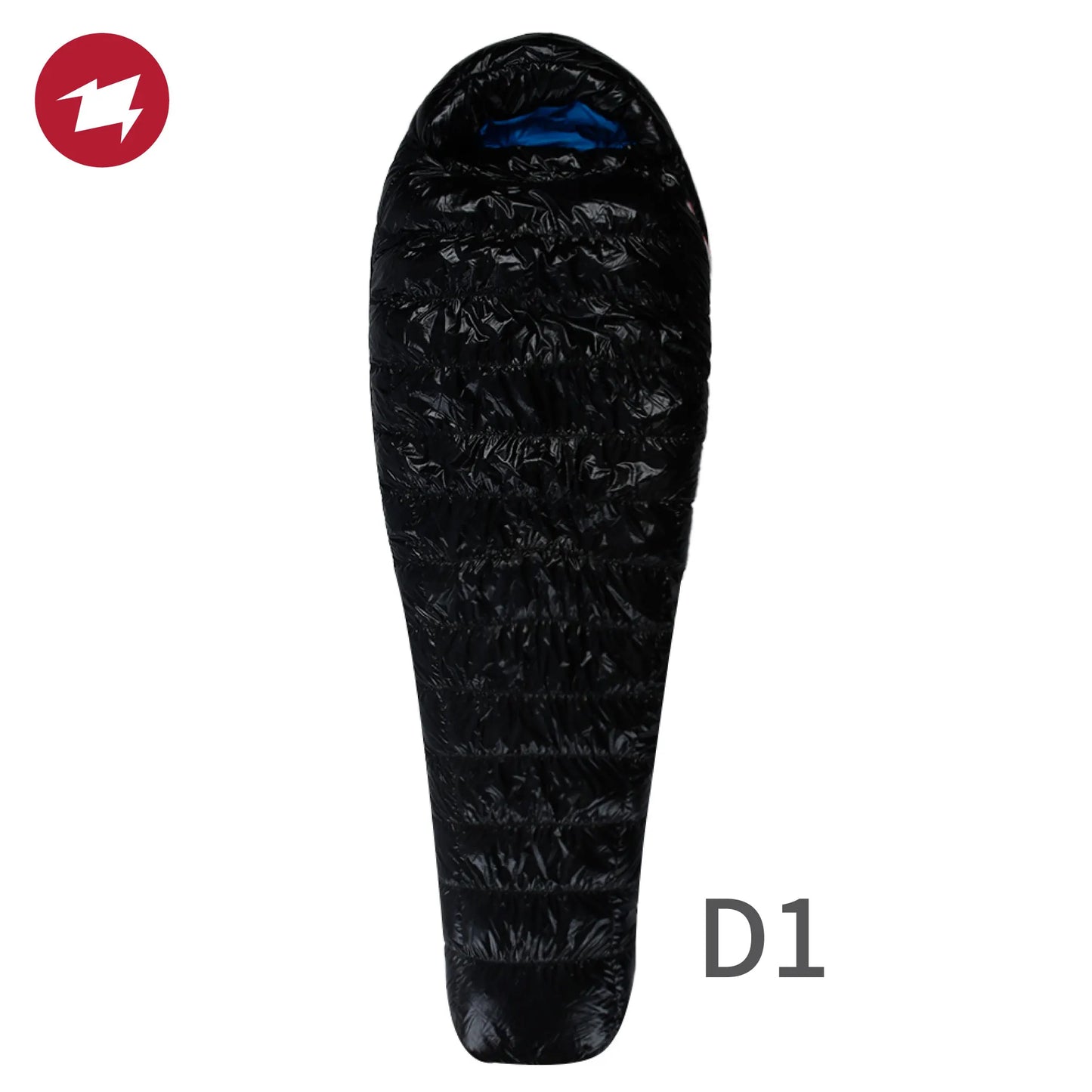 Black sleeping bag with brand logo on a white background