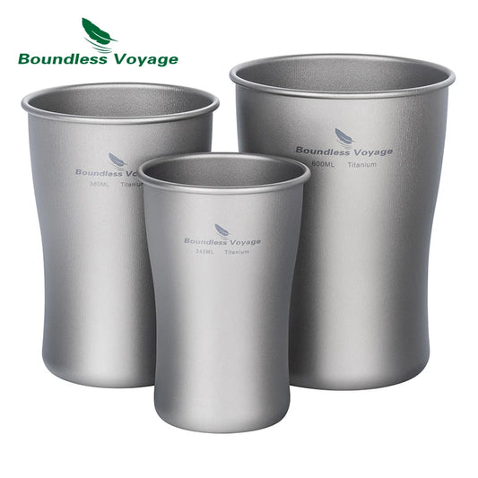 Three silver cups with 'Boundless Voyage' branding on a white background