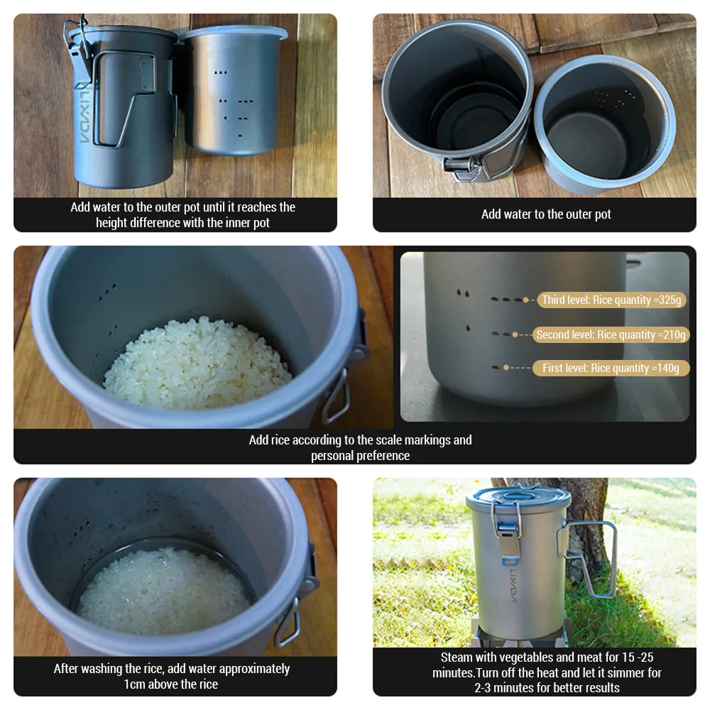 Step-by-step guide on using a rice cooker with images of the process.