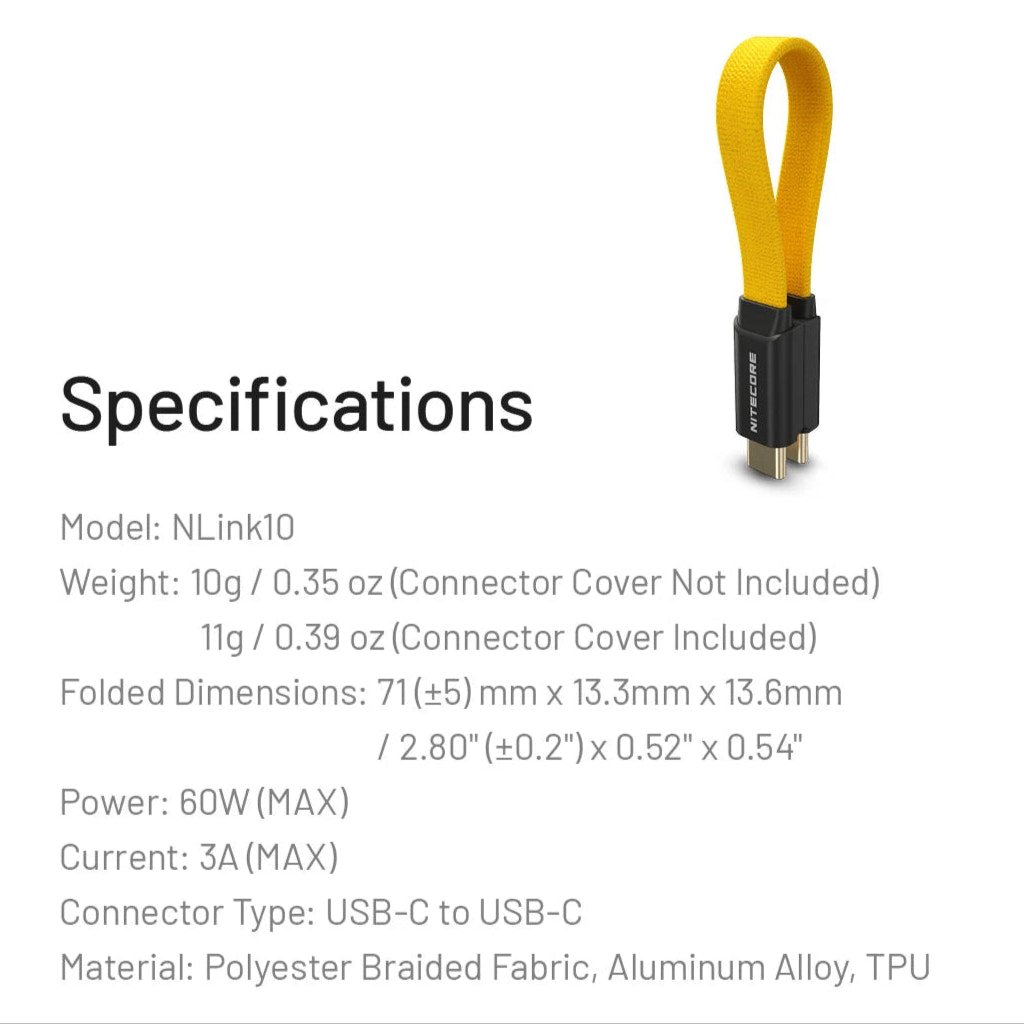 Yellow USB cable with black connectors on a white background, featuring specifications text.
