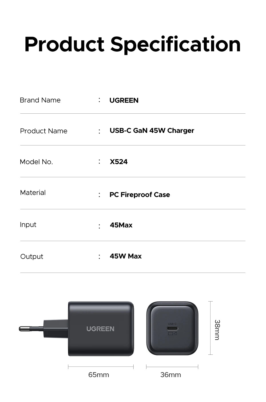 product specs for a ugreen x524
