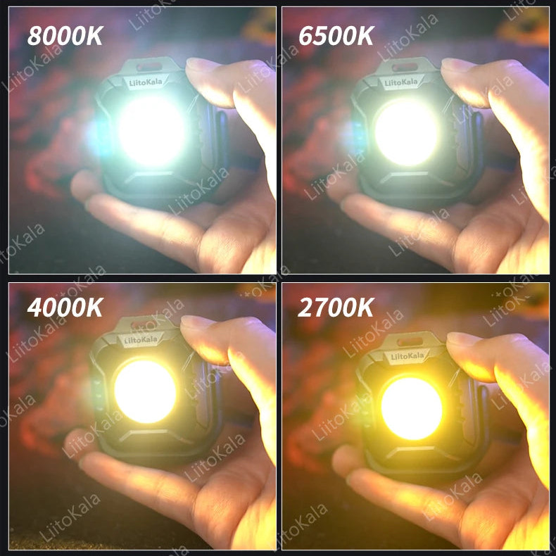 Light bulb with four different color temperatures displayed on a yellow background